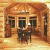 hexagon shaped dining room in log house